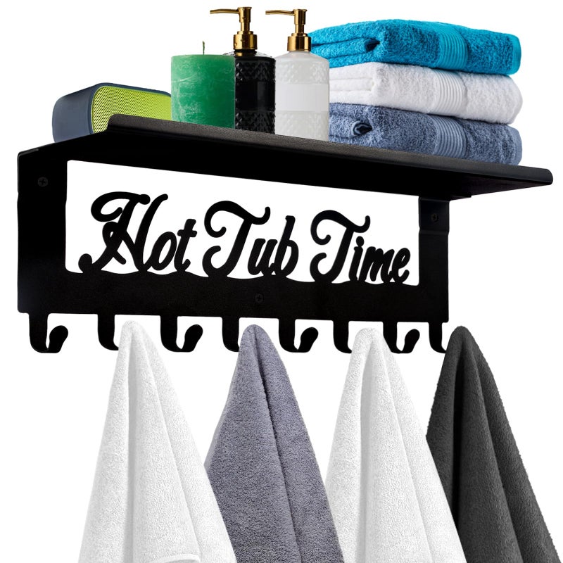 Topspeeder Hot Tub Towel Rack 8 Hooks Hot Tub Accessories with Shelf Bathroom Towel Holder Organizer Outdoor Wall Mount Decor in Bath Hot Spring Swim Pool Hotel - Image 1